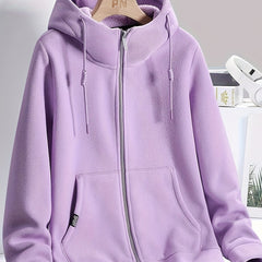 Warm Fleece Hooded Jacket with Zipper Pocket