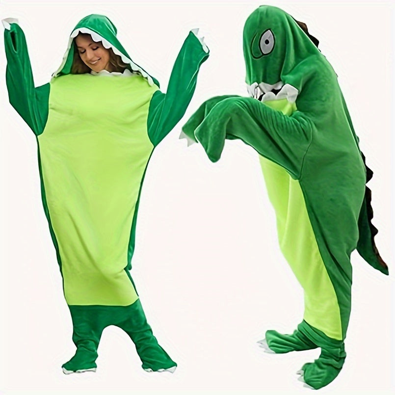 Funny Dino Sleeping Bag Soft Cozy Flannel Hoodie