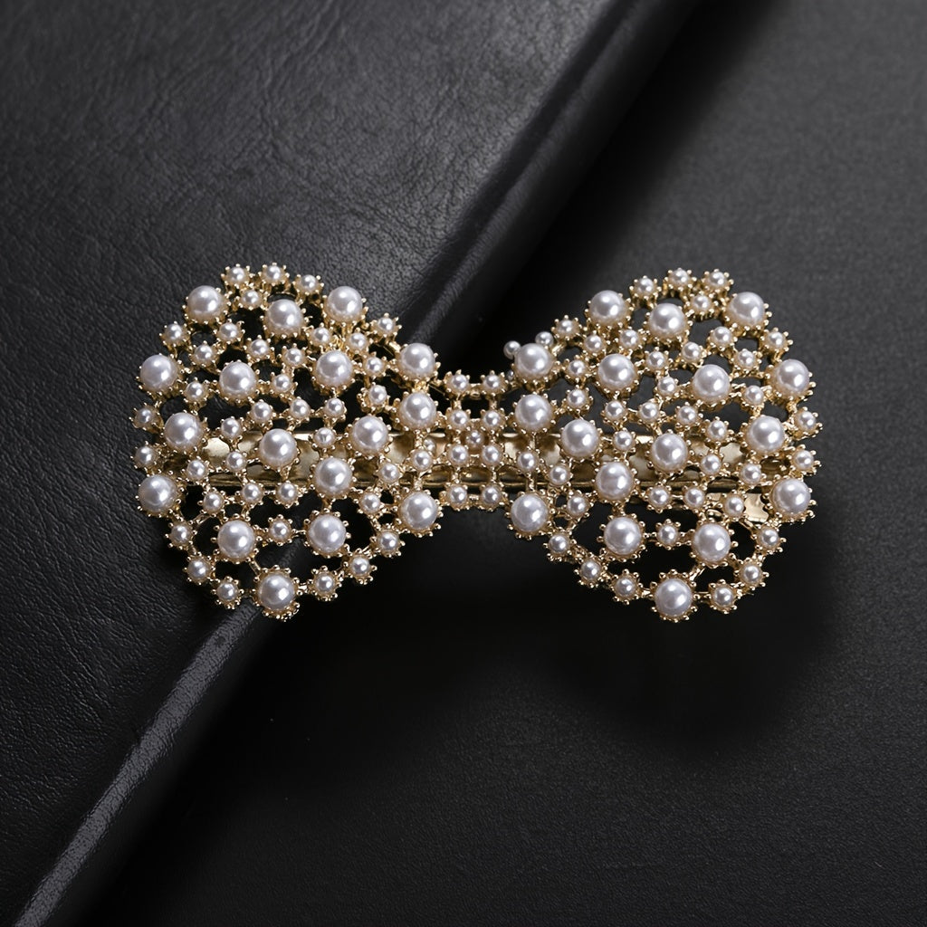 Faux Pearl Hair Clip Sweet Bow Headwear