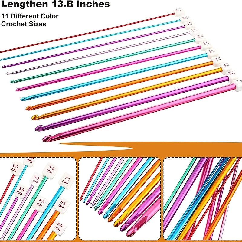11pcs Aluminum Crochet Hooks Set Multicolor Tunisian Metal Crochet Kits