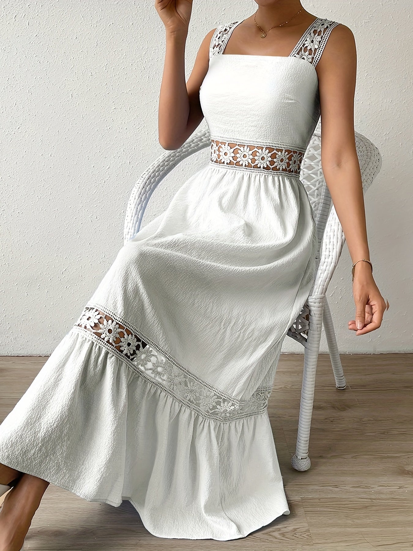 Bohemian Long Bridesmaid Dress Solid Casual Hollow