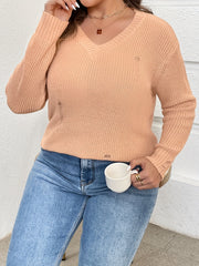 Solid Ripped Long Sleeve V Neck Sweater