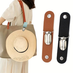 Travel Hat Clip Outdoor Storage PU Leather Sunshade Straw Hat Access