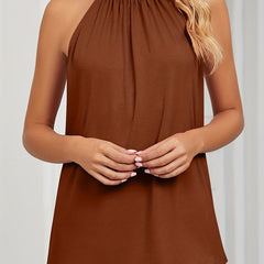 Solid Halter Neck Tank Top with Lace Up Back