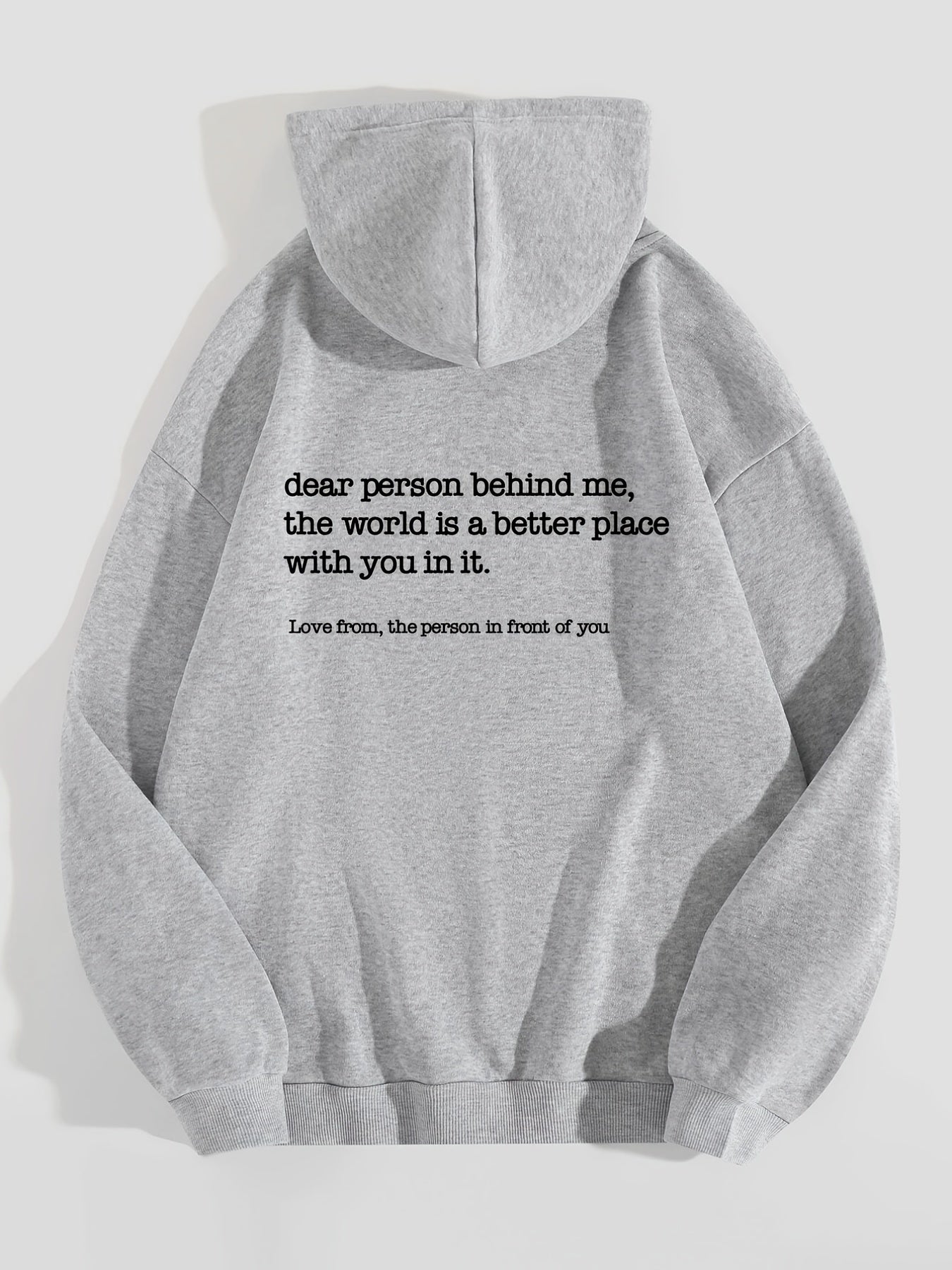 Slogan Print Drawstring Hoodie Casual Loose Hooded Warm Sweatshirt