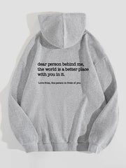 Slogan Print Drawstring Hoodie Casual Loose Hooded Warm Sweatshirt
