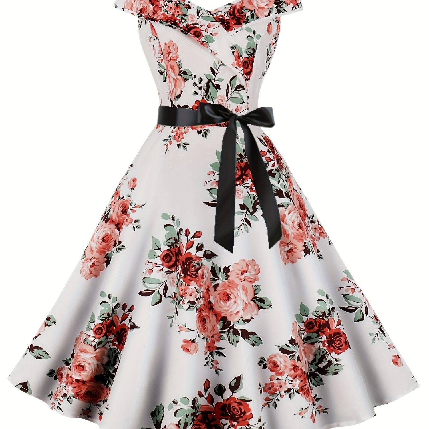 Vintage Floral V Neck Dress Pleated Party Dress Women's Clothing