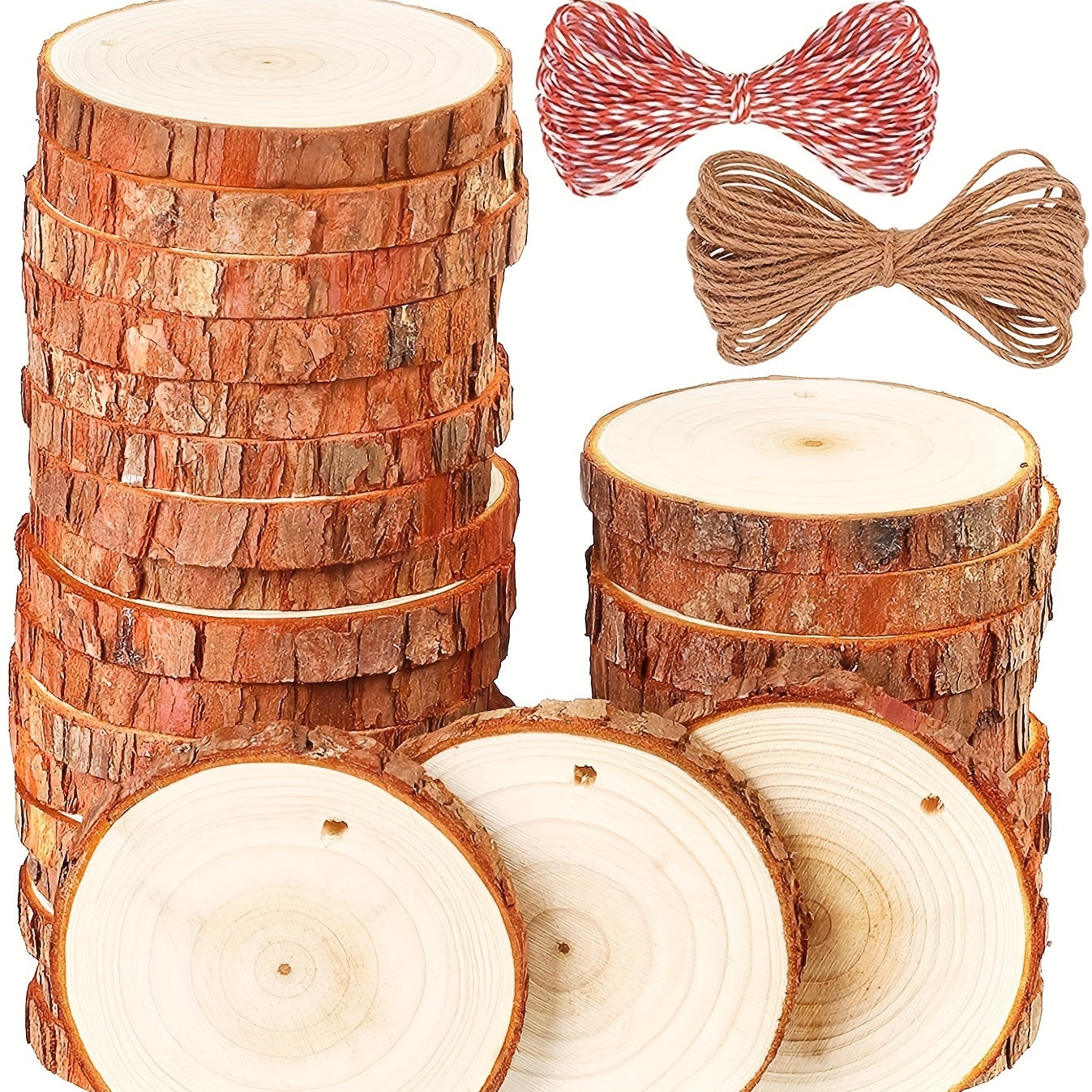 20pcs Natural Wood Slices 7.87-8.89 cm Craft Wood Kit Pre-drilled with Hole