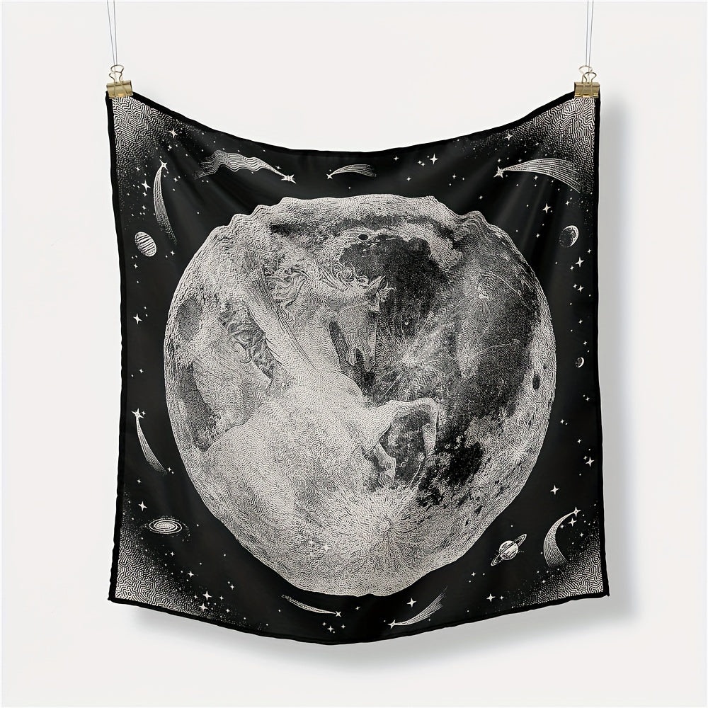 Universe Planet Print Bandana Square Scarf Satin Neckerchief Women Head Wrap
