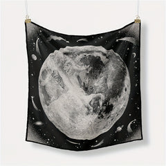 Universe Planet Print Bandana Square Scarf Satin Neckerchief Women Head Wrap