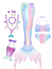 Girls Mermaid Bikini Swimsuit Ruffles Halter Top & Shorts & Bottoms