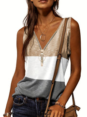 Casual V Neck Sleeveless Tank Top Zip Up for Summer