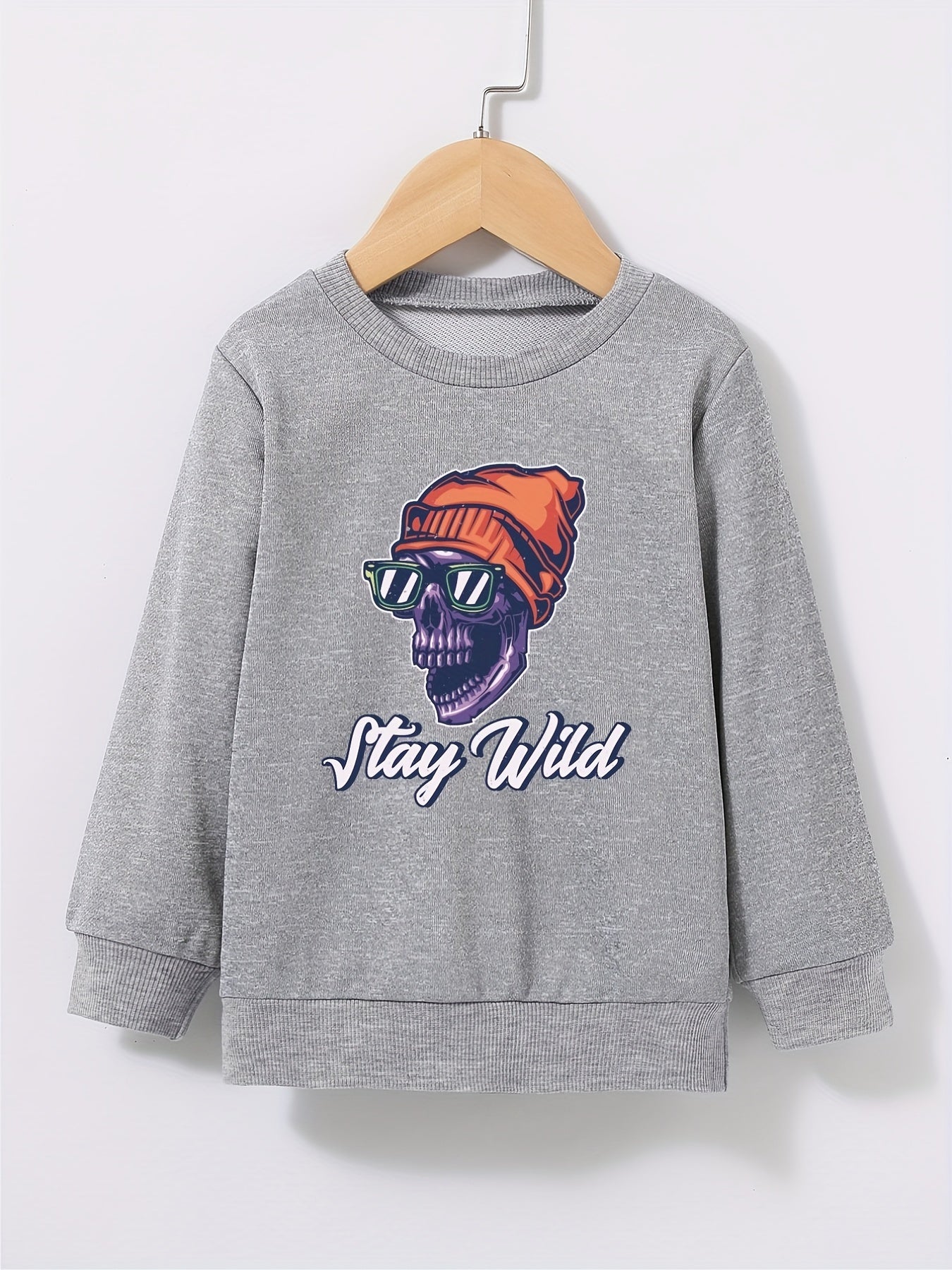 Kid's Halloween Style Beanie Skull Pattern Sweatshirt STAY WILD Print