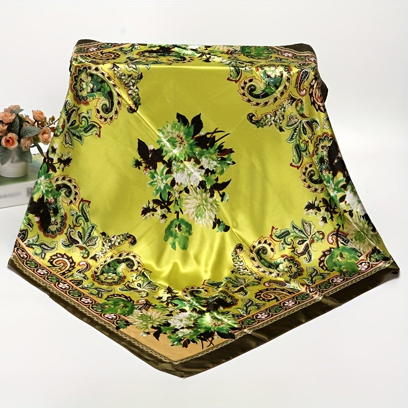Flower Print Satin Shawl Silk Square Scarf Bandana Windproof Head Wrap