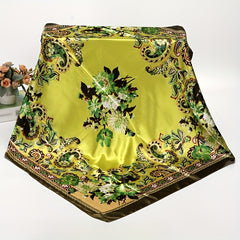 Flower Print Satin Shawl Silk Square Scarf Bandana Windproof Head Wrap