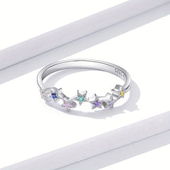 925 Silver Starry Ring with Colorful Zircon, Platinum Plated