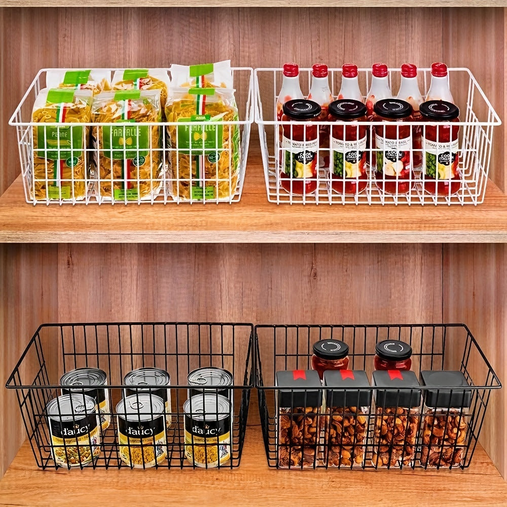 2pcs Metal Wire Baskets for Pantry Organization with Handle