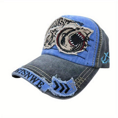 Shark 3D Embroidery Baseball Cap Distressed Patch Dad Hats