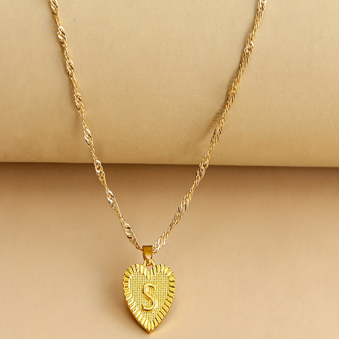 Lucky 26 Letters Necklace Hexagon Pendant Peach Heart Clavicle Chain
