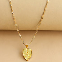 Lucky 26 Letters Necklace Hexagon Pendant Peach Heart Clavicle Chain