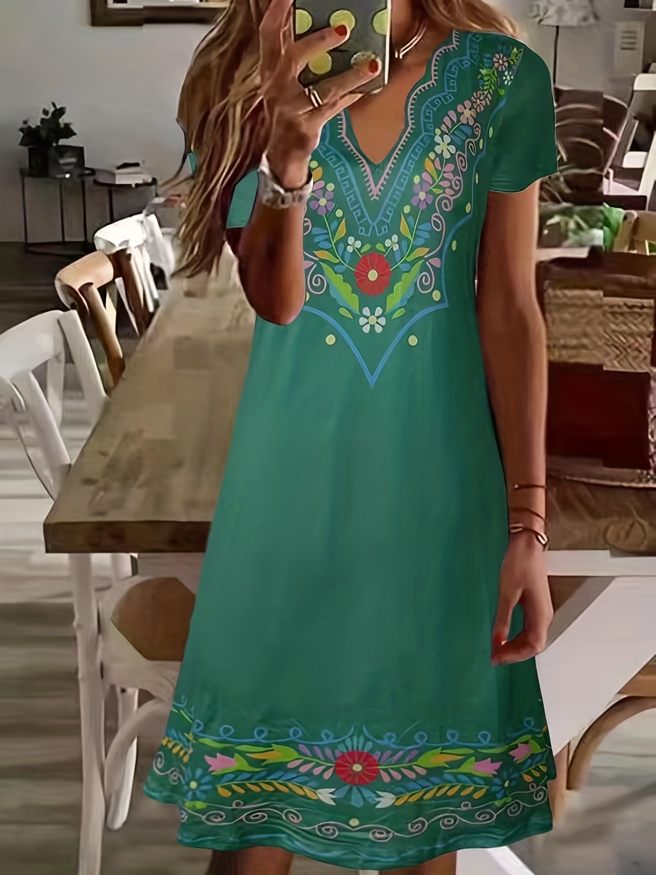 Casual Dress Women's Plus Floral Print Scallop Tee Dress