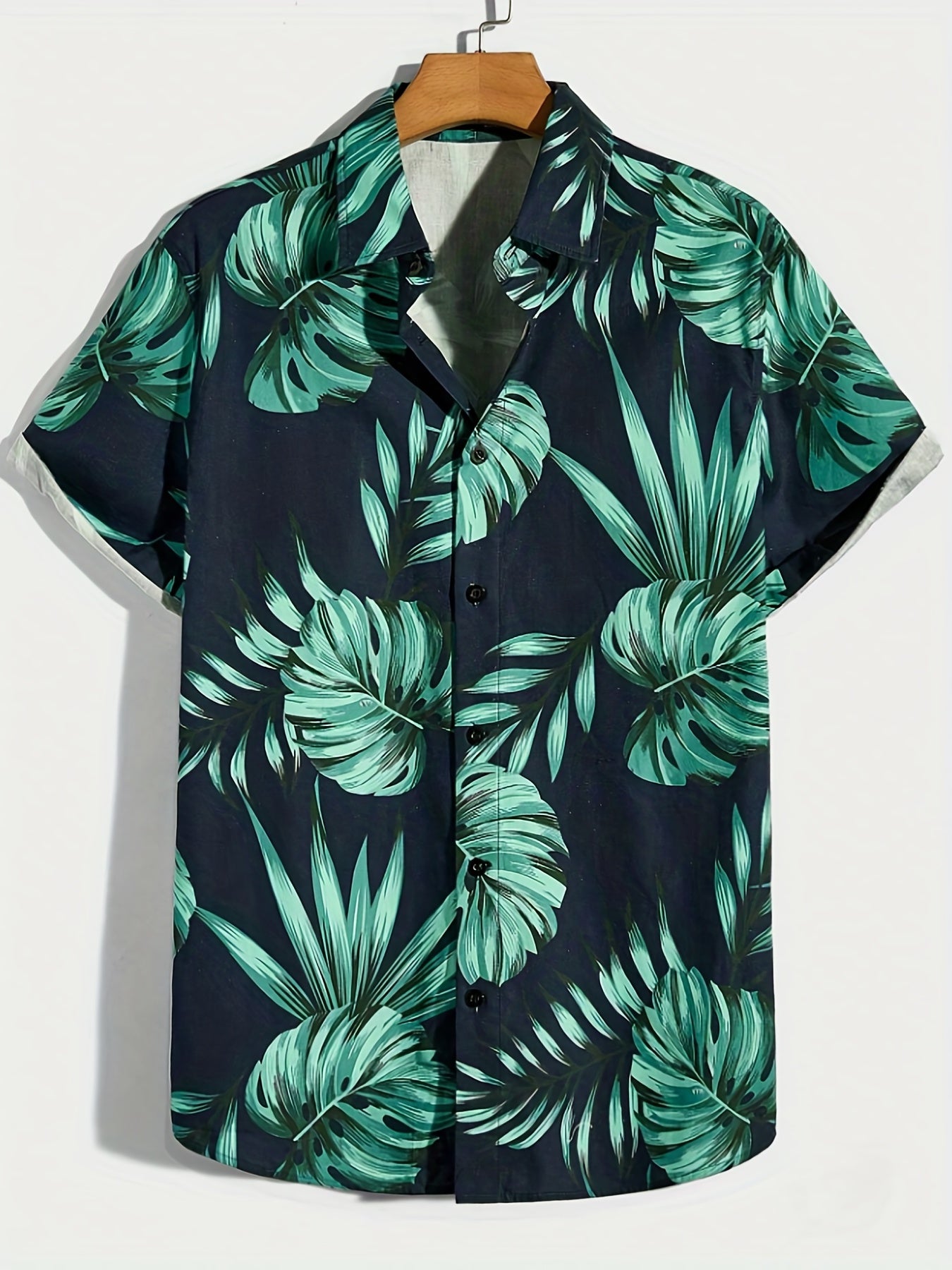 Coconut Tree & Vintage Car Print Men's Short Sleeve Shirt