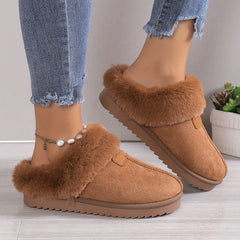 Women's Fuzzy Trim Snow Boots Slip on Comfortable Slippers