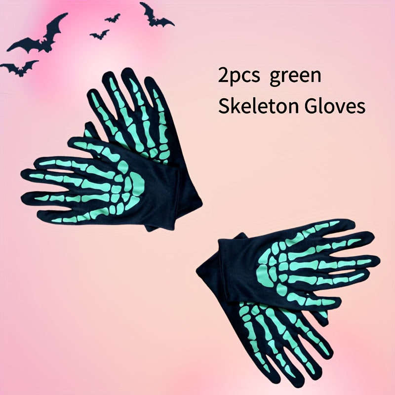 Skull Gloves Halloween Ghost Gloves Party Props Yellow Green Gloves
