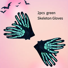 Skull Gloves Halloween Ghost Gloves Party Props Yellow Green Gloves