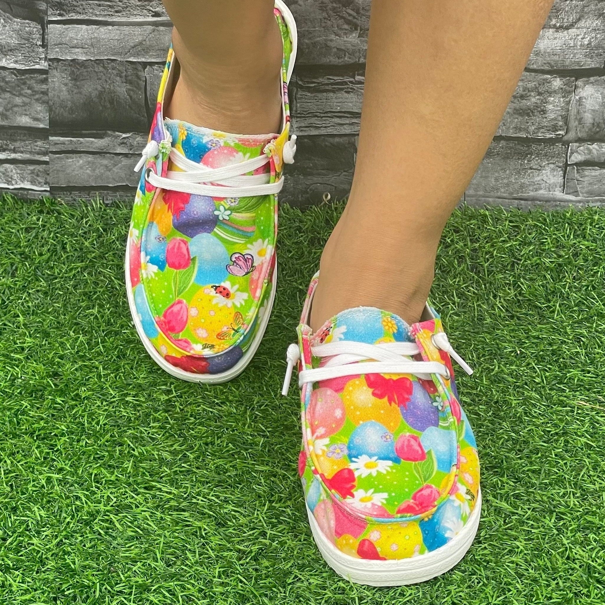 Colorful Egg & Floral Easter Skateboard Shoes Lightweight Running Shoes