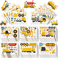 16pcs Construction Vehicle Puzzle Stickers Excavator Crane Mixer Truck Stickers