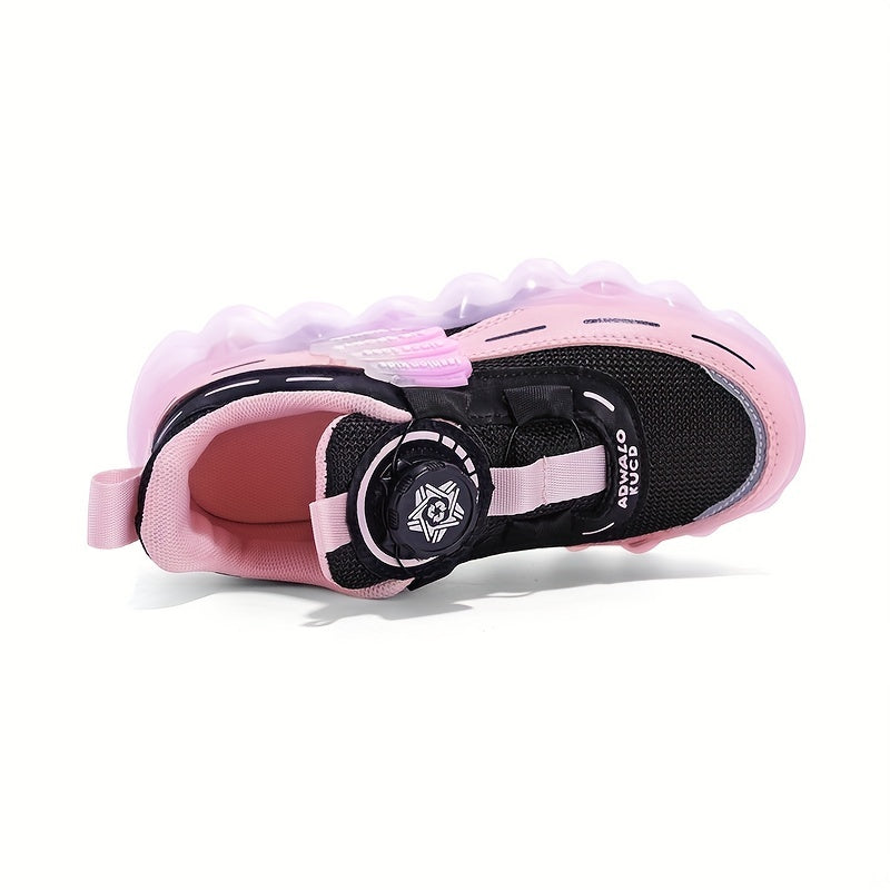 Girls Breathable Basketball Shoes with Buckle, Air Cushioned Non-Slip Sneakers