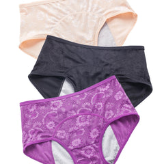 3 Pack Plus Size Panties Set Women's Plus Floral Print Breathable Leak proo