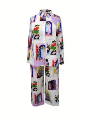 Painting Print Shirt & Pants Outfits 2 Piece Set