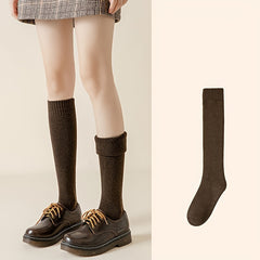 5 Pairs Warm Knee High Calf Socks Women's Stockings Solid Color