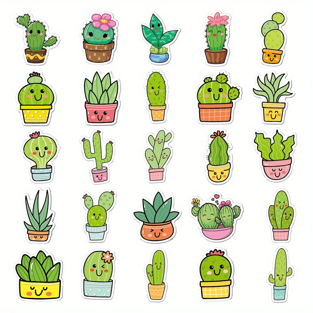 50pcs Cactus Cartoon Stickers Waterproof Vinyl Stickers For Laptop Travel