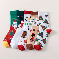 5 Pairs Christmas Print Socks Women's Stockings