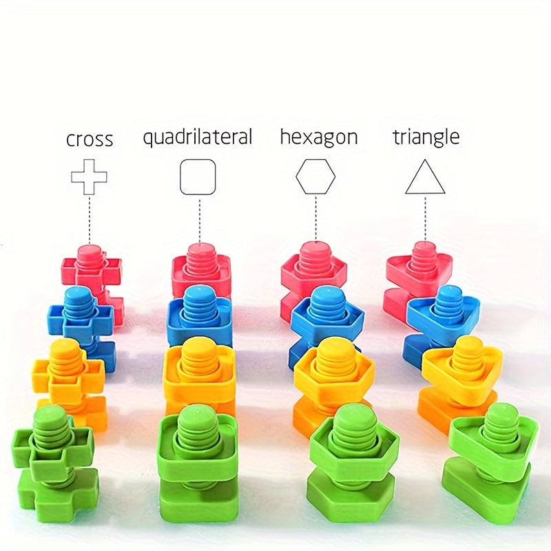 16-Piece Shape Nuts and Bolts Stacking Toy: Building Fine Motor Skills