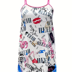 Sexy Nightdress Women's Plus Kiss & Letter Print Contrast Round Neck