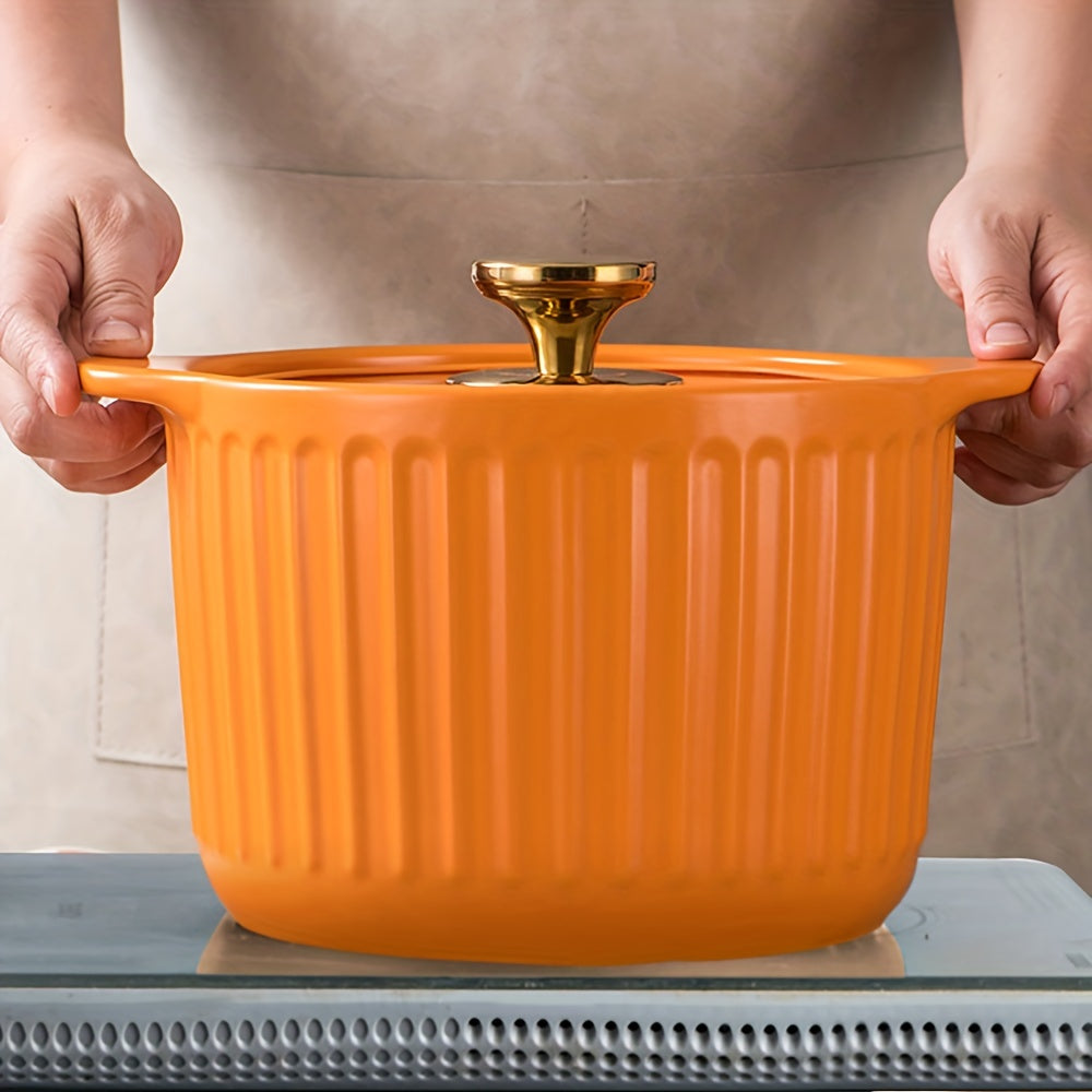 4L Ceramic Casserole Pot with Glass Lid and Heat Resistant Handle