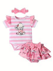 3pcs Newborn Long Sleeve Romper Ruffles Bodysuit & Shorts Set