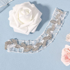 Rhinestone Leaf Lace Bridal Garter, Flower Lace Belt, Stretch Garter, Costume