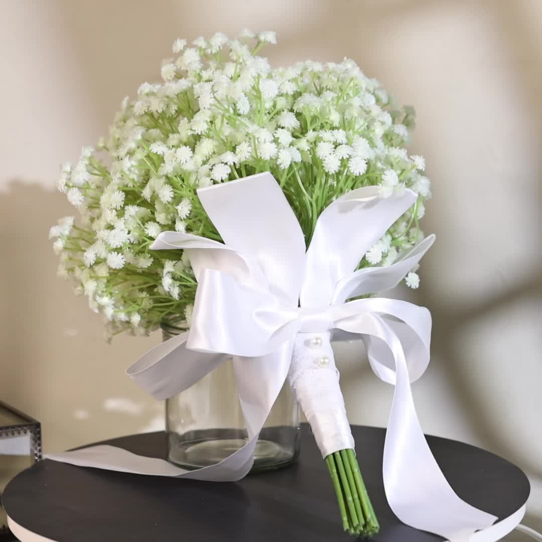 Handcrafted Children's Breath Flower Bouquet with Pearl Accents