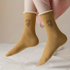 8 Pairs Floral Print Socks Soft Mid Tube Stockings