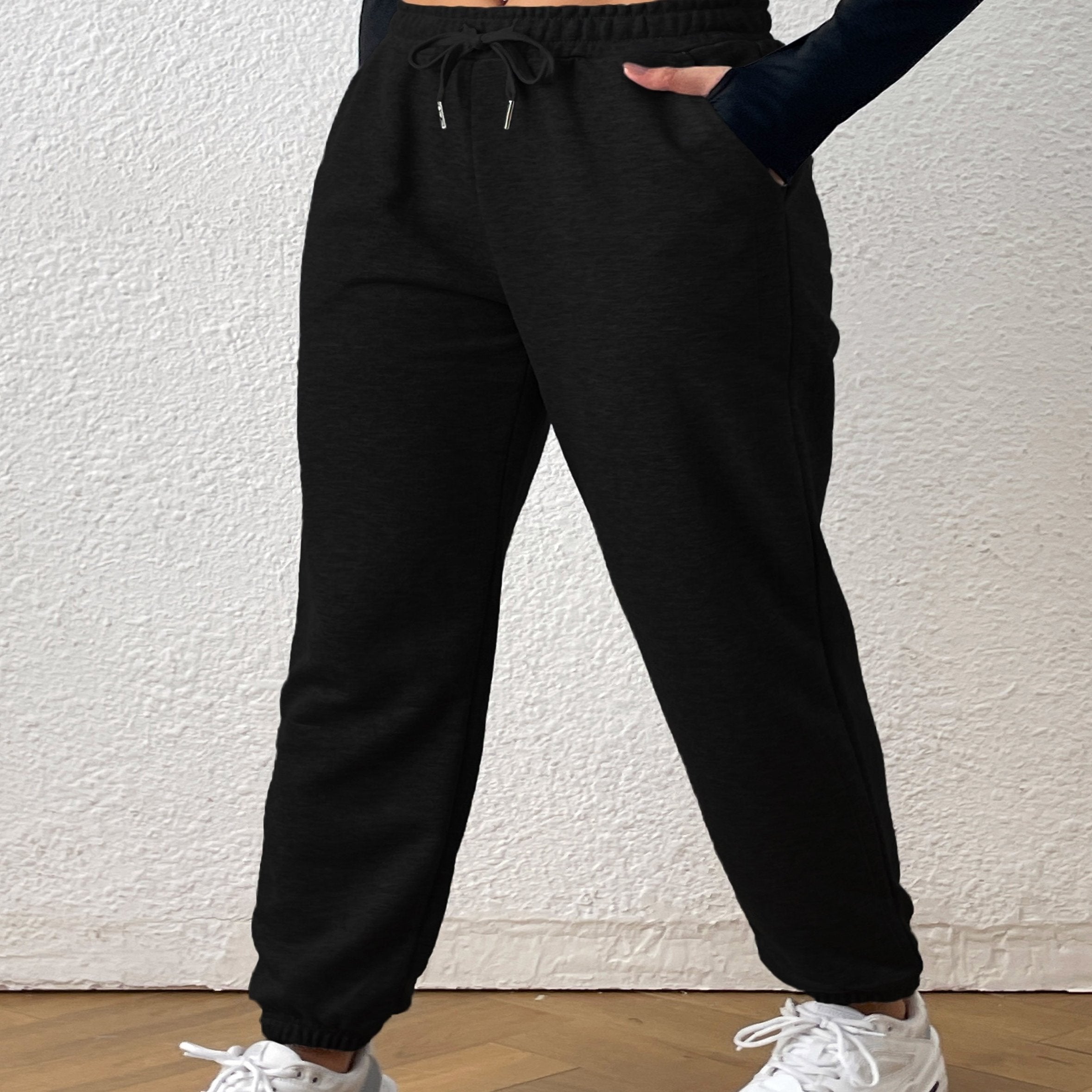 Sports Pants Women's Plus Solid Elastic Waist Gym Joggers With Pockets