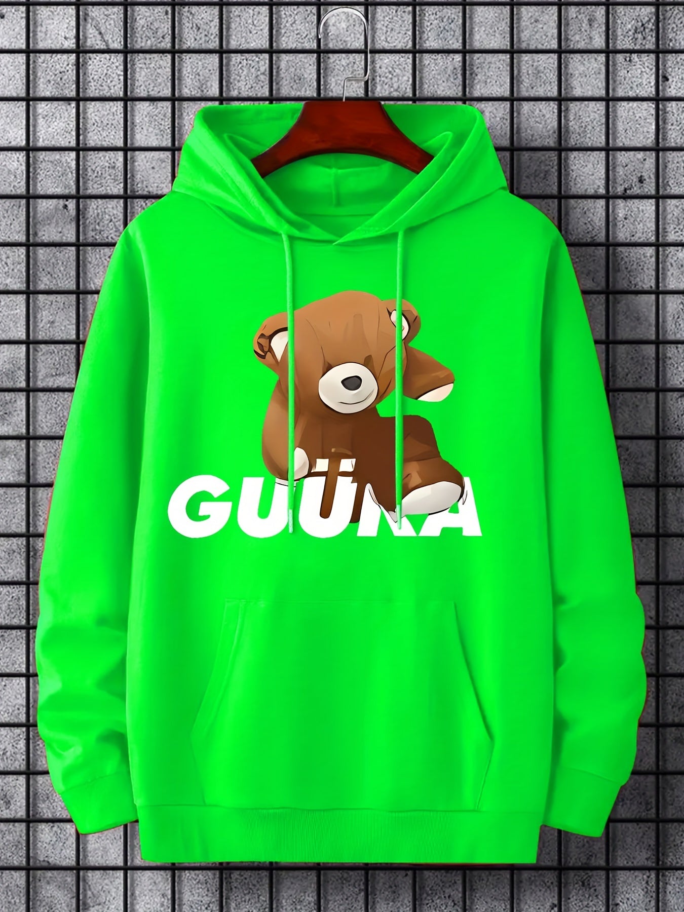 Teddy Bear Print Hoodie Men's Casual Graphic Pullover Hoodie