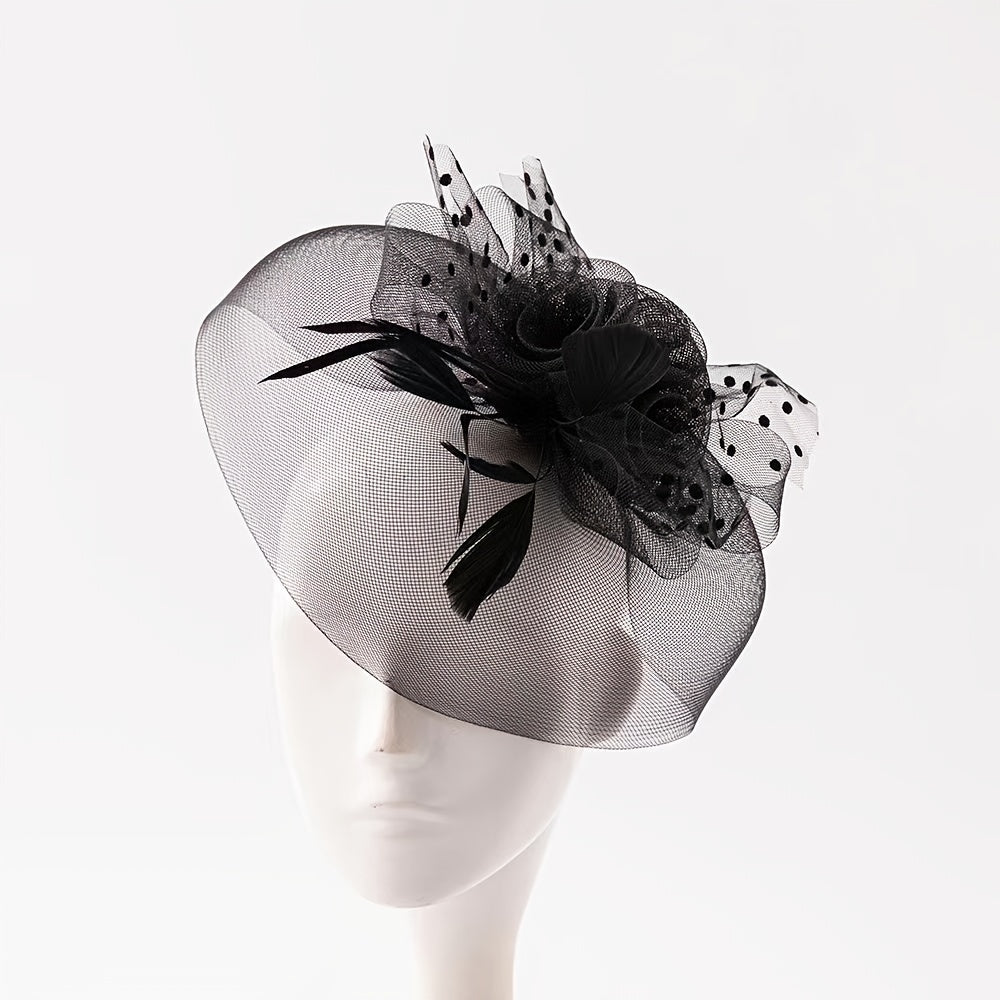 Ladies Retro Prom Veil Headdress Top Hat Feather Headband Hair Clip Dual Use