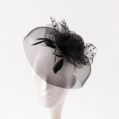 Ladies Retro Prom Veil Headdress Top Hat Feather Headband Hair Clip Dual Use
