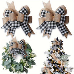 Christmas Tree Decoration Bow Linen Red Plaid Ribbon Christmas Bow
