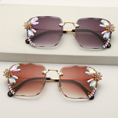 Square Rhinestone Sunglasses Gradient Rimless UV400